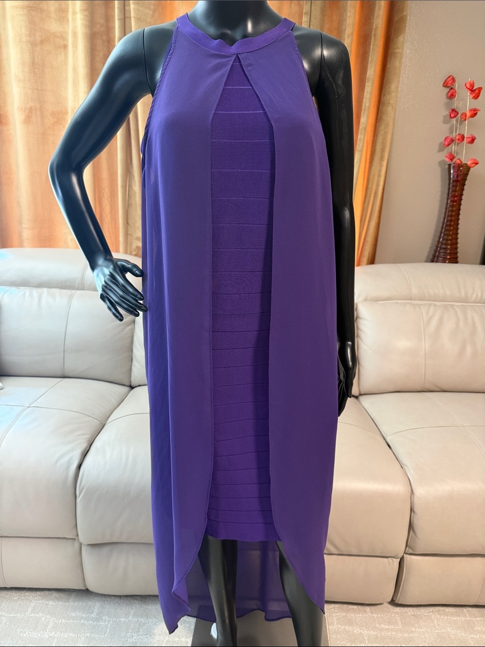 VENUS Purple Sleeveless Layered Shift Midi Dress